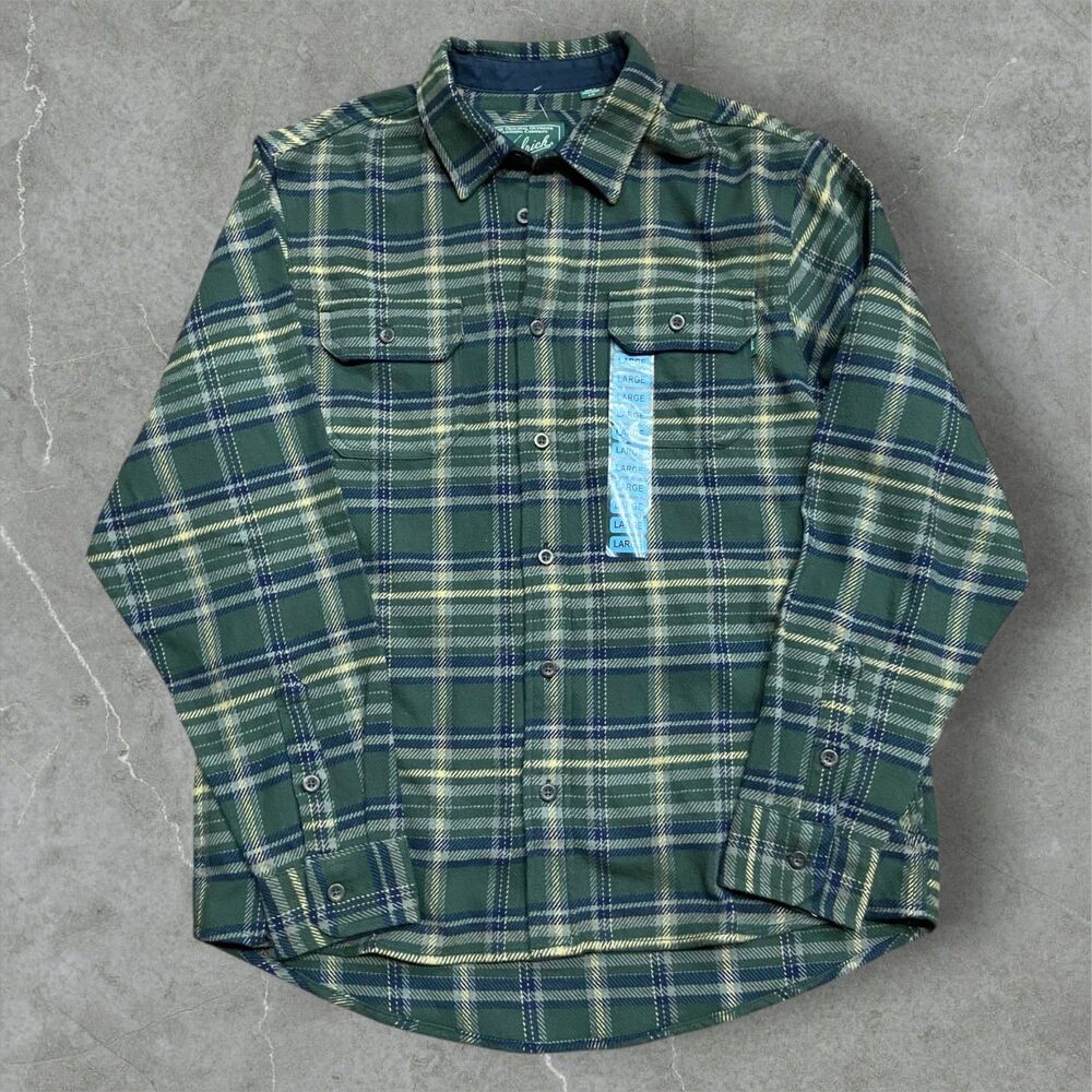 Woolrich Outdoors Hunter Green Plaid Flannel Button Up Shirt NWT Men's Large - Picture 1 of 8